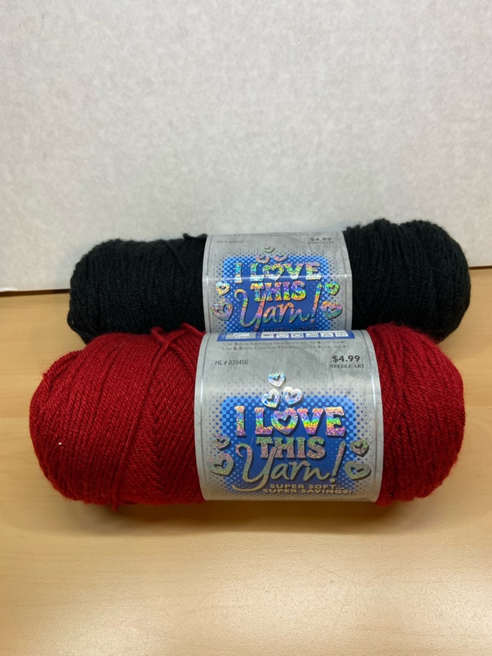 Hobby Lobby I Love This Yarn Cranberry & Black Acrylic Yarn Duo
